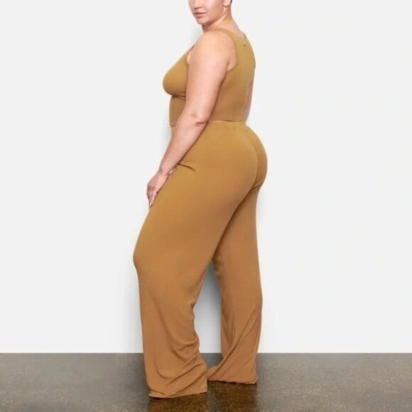 SKIMS Ribbed Sleep Wide Leg Plus Size Lounge Pants 3XL Gold - Picture 3 of 8